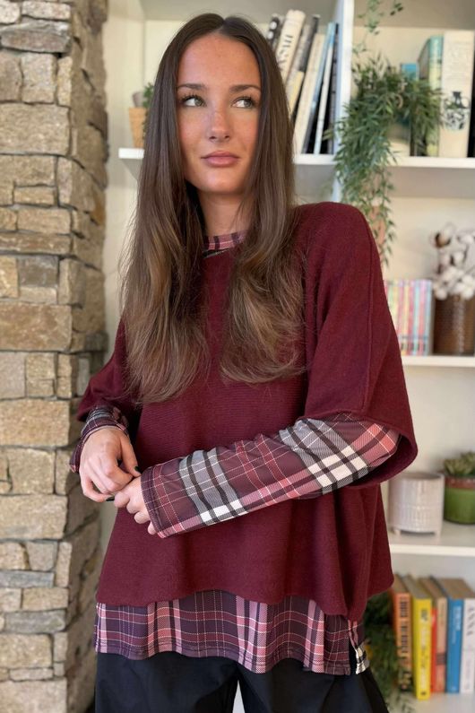 Bobby Mesh Layering Top Tartan 2 Burgundy -
